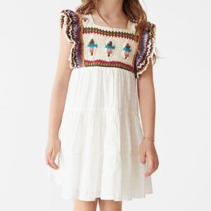 Zara Girls Crochet Dress Size 13-14 L White Cream Sleeveless Cotton Summer Boho